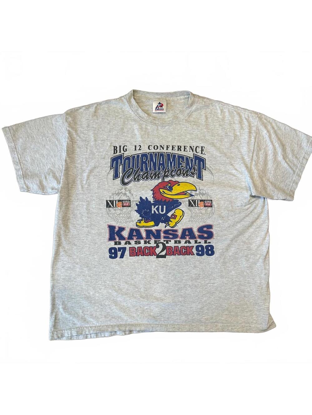 Vintage 1997-98 Kansas Jayhawks Big 12 Tournament Champions T-Shirt 2XL Made USA